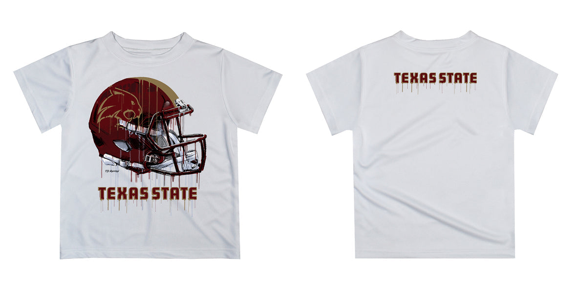 Texas State University Bobcats TXST Original Dripping Football White  T-Shirt by Vive La Fete