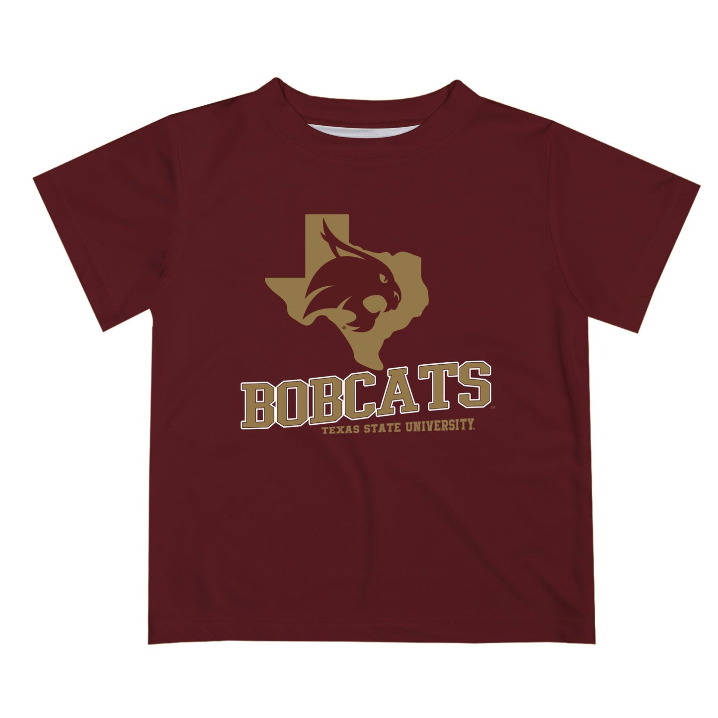 TXST Texas State Bobcats Vive La Fete State Map Maroon Short Sleeve Tee Shirt - Vive La F̻te - Online Apparel Store