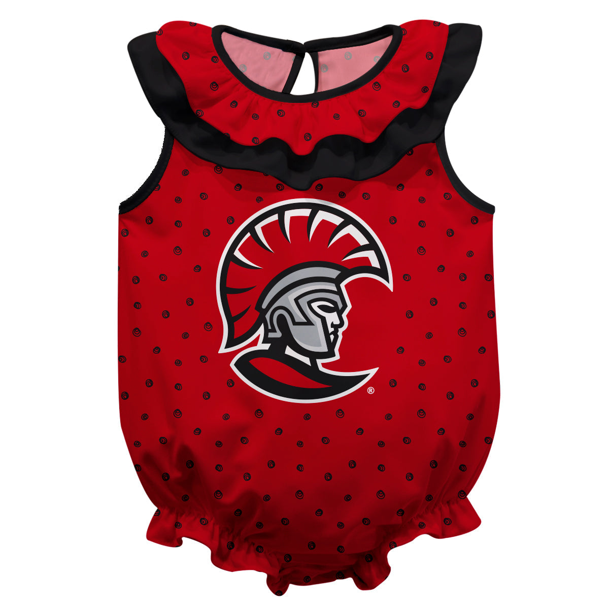 Tampa Spartans Swirls Red Sleeveless Ruffle One Piece Jumpsuit Logo Bodysuit by Vive La Fete