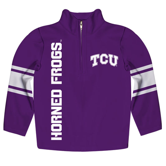 TCU Stripes Purple Long Sleeve Quarter Zip Sweatshirt by Vive La Fete