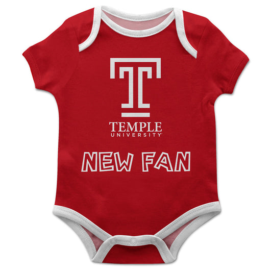 Temple University Owls TU Infant Game Day Red Short Sleeve One Piece Jumpsuit New Fan Logo and Name Bodysuit by Vive La Fete