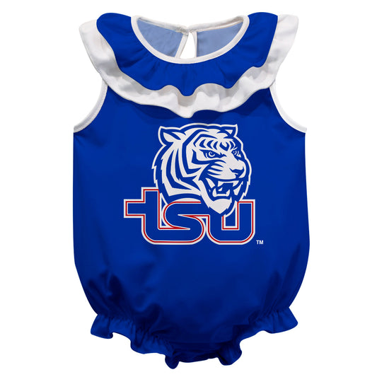 Tennessee State Tigers Blue Sleeveless Ruffle One Piece Jumpsuit Logo Bodysuit by Vive La Fete