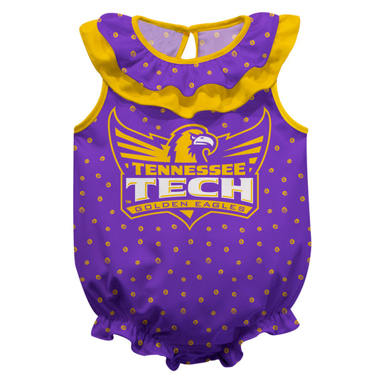 Tennessee Tech Golden Eagles TTU Swirls Purple Sleeveless Ruffle One Piece Jumpsuit Logo Bodysuit by Vive La Fete