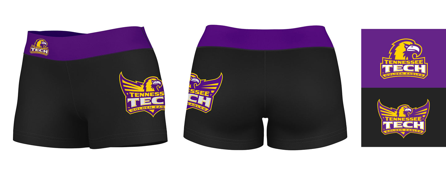 Tennessee Tech Golden Eagles TTU Logo on Thigh & Waistband Black & Purple Women Yoga Booty Workout Shorts 3.75 Inseam" - Vive La F̻te - Online Apparel Store
