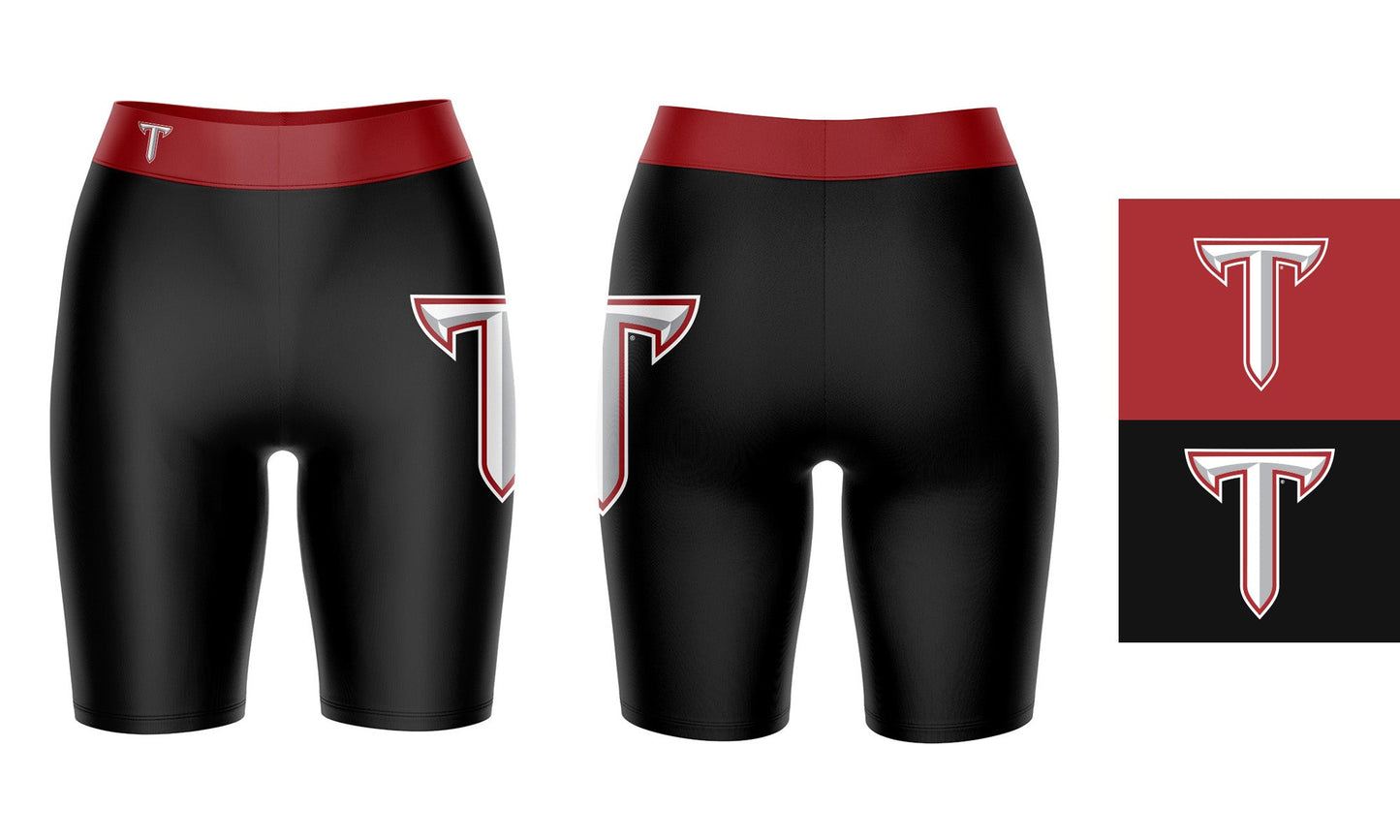 Troy Trojans Vive La Fete Game Day Logo on Thigh and Waistband Black and Maroon Women Bike Short 9 Inseam"