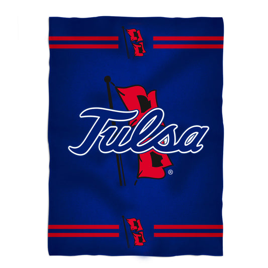 The University Of Tulsa Game Day Soft Premium Fleece Blue Throw Blanket 40 x 58 Logo and Stripes
