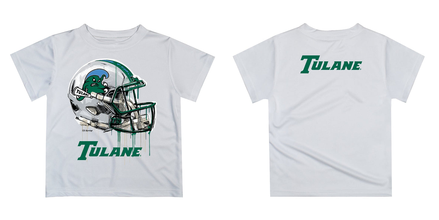 Tulane Green Wave Original Dripping Football Helmet White T-Shirt by Vive La Fete