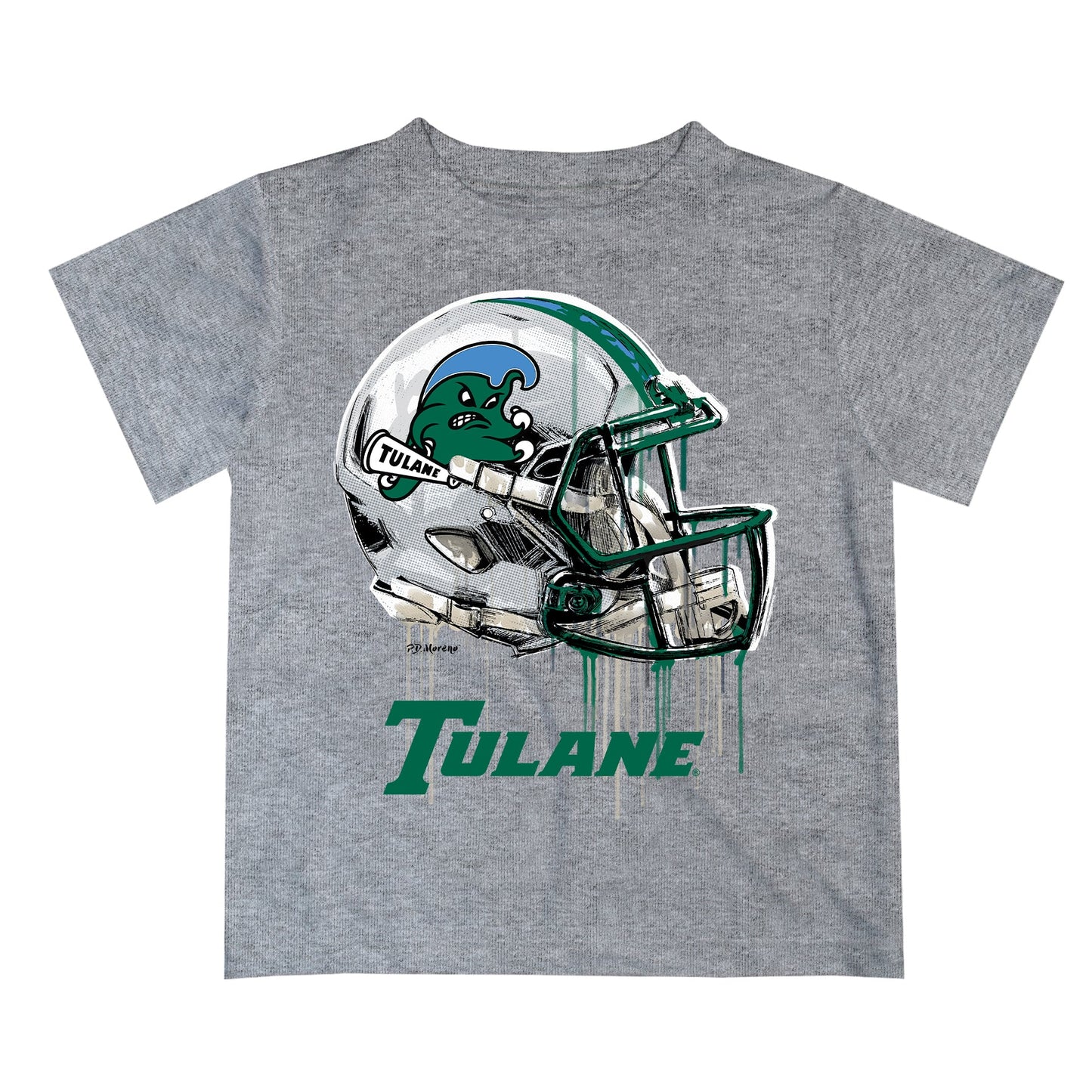 Tulane Green Wave Original Dripping Football Helmet Heather Gray T-Shirt by Vive La Fete