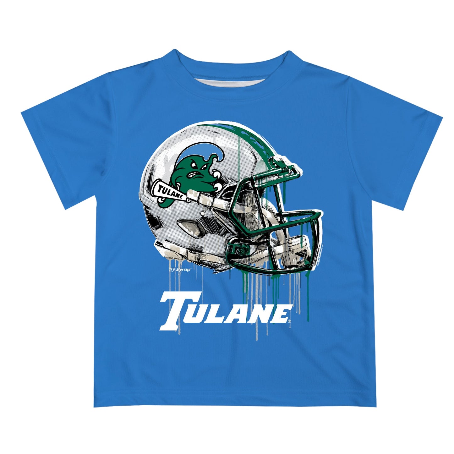 Tulane Green Wave Original Dripping Football Helmet Light Blue T-Shirt by Vive La Fete
