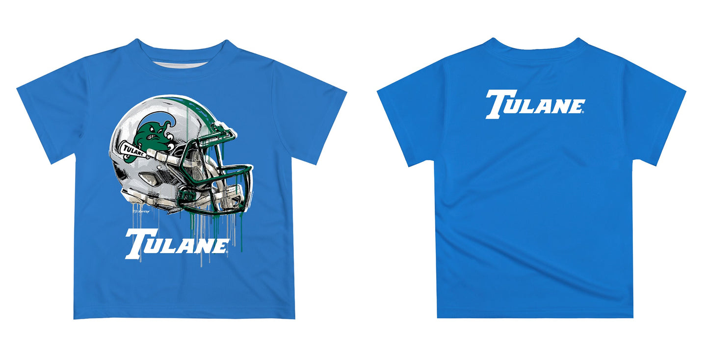 Tulane Green Wave Original Dripping Football Helmet Light Blue T-Shirt by Vive La Fete