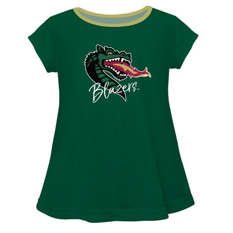 Alabama At Birmingham Solid Green Girls Laurie Top Short Sleeve by Vive La Fete