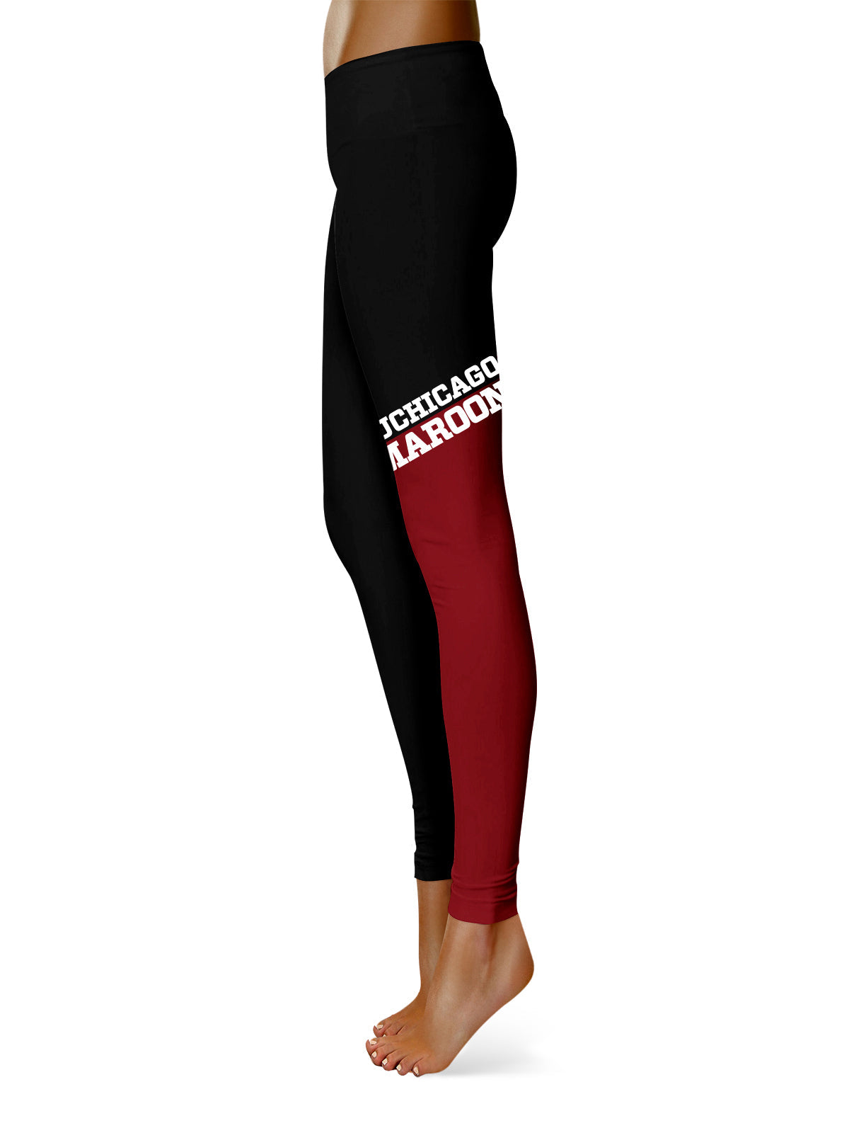University of Chicago Maroons Vive La Fete Game Day Collegiate Leg Color Block Women Black Maroon Yoga Leggings