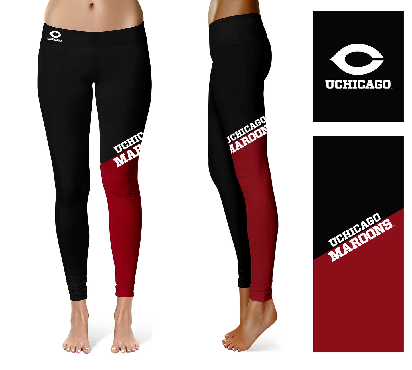 University of Chicago Maroons Vive La Fete Game Day Collegiate Leg Color Block Women Black Maroon Yoga Leggings