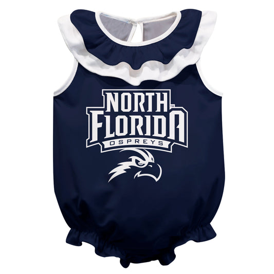 North Florida Ospreys Blue Sleeveless Ruffle One Piece Jumpsuit Logo Bodysuit by Vive La Fete