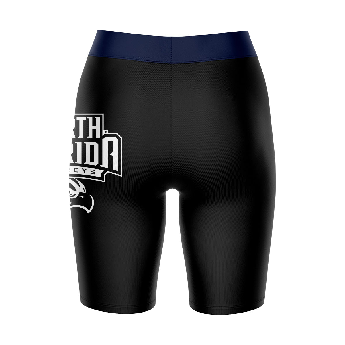 UNF Ospreys Vive La Fete Game Day Logo on Thigh and Waistband Black and Blue Women Bike Short 9 Inseam"