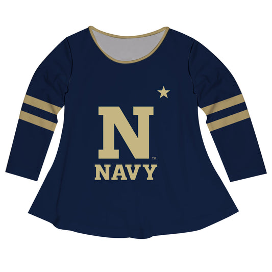 United States Naval Academy Big Logo Navy Blue Stripes Long Sleeve Girls Laurie Top by Vive La Fete