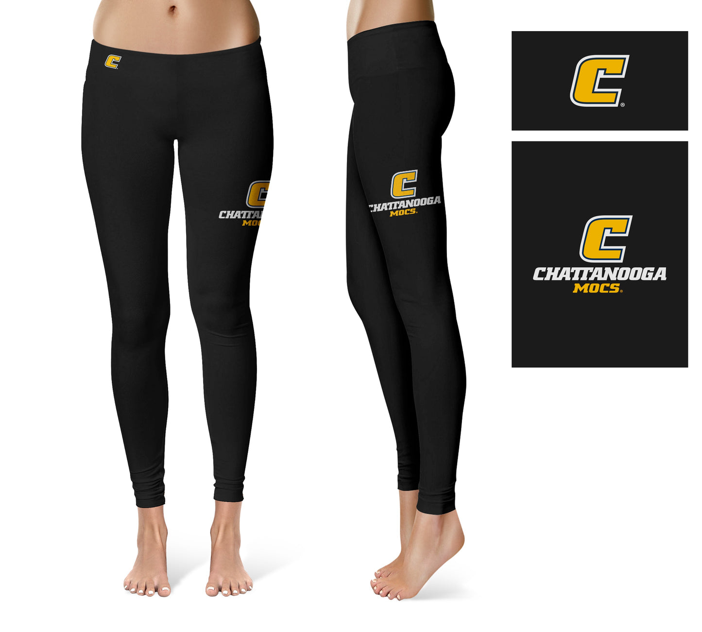 Tennessee Chattanooga Mocs Vive La Fete Collegiate Large Logo on Thigh Women Black Yoga Leggings 2.5 Waist Tights