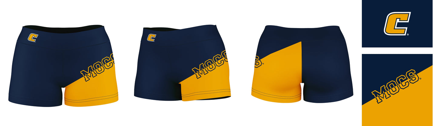 Tennessee Chattanooga MOCS Vive La Fete Game Day Collegiate Leg Color Block Women Navy Gold Optimum Yoga Short - Vive La F̻te - Online Apparel Store