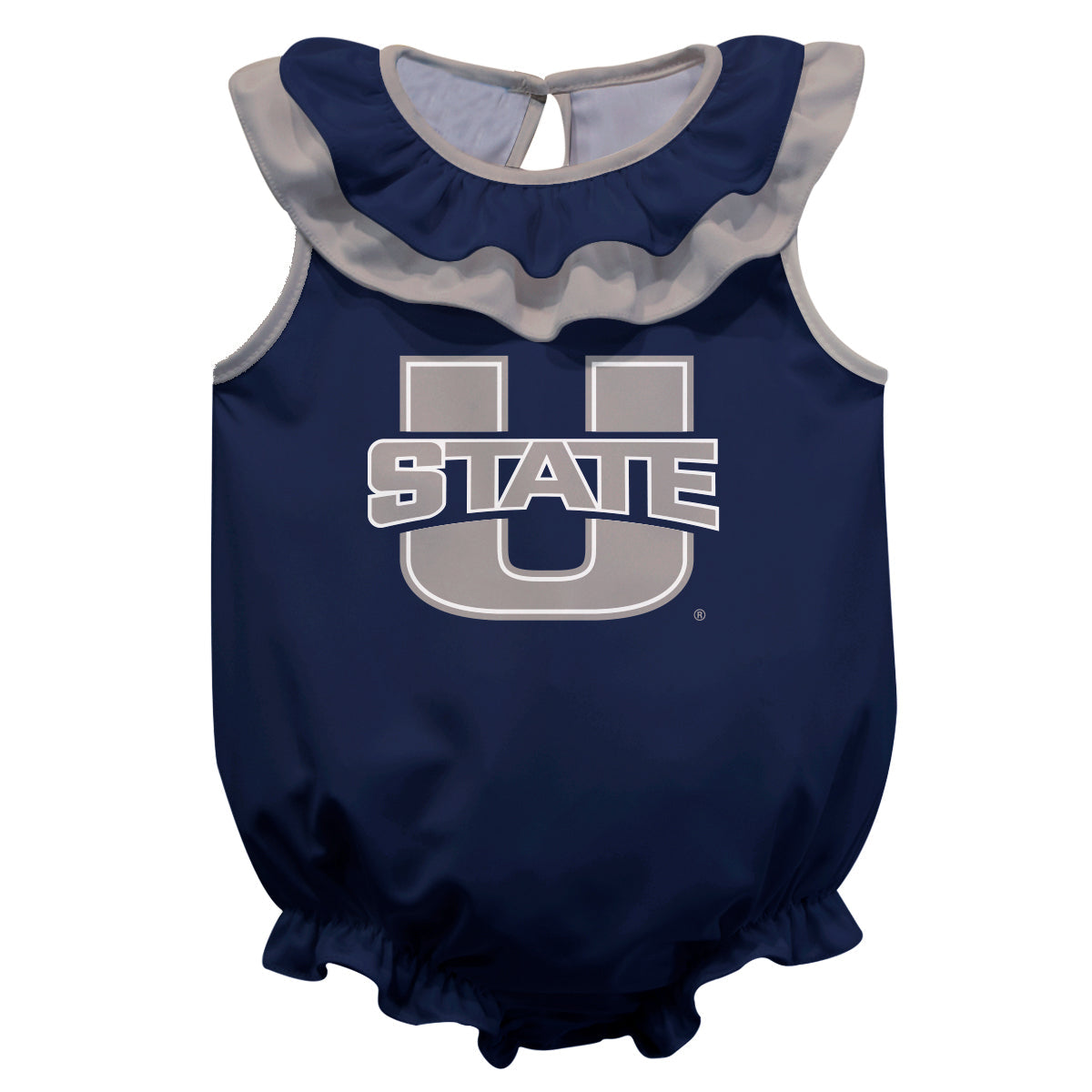 Utah State Aggies USU Blue Sleeveless Ruffle One Piece Jumpsuit Logo Bodysuit by Vive La Fete