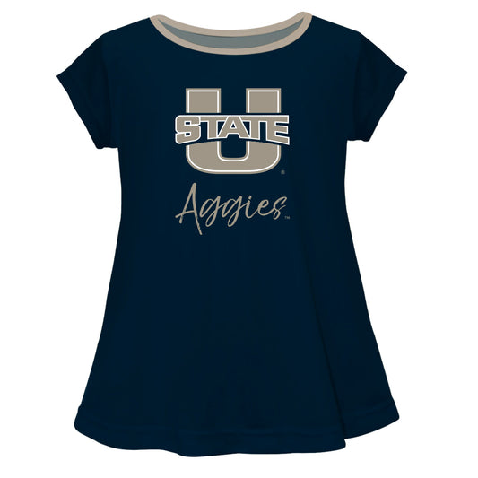 Utah State Aggies USU Girls Game Day Short Sleeve Navy Laurie Top by Vive La Fete