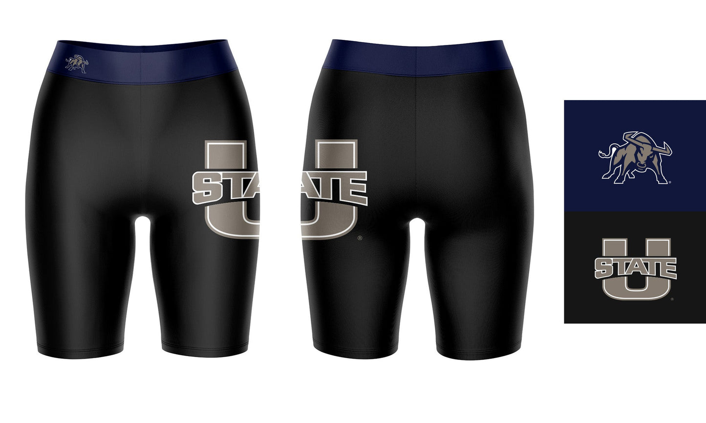 Utah State Aggies Vive La Fete Game Day Logo on Thigh and Waistband Black and Navy Women Bike Short 9 Inseam"