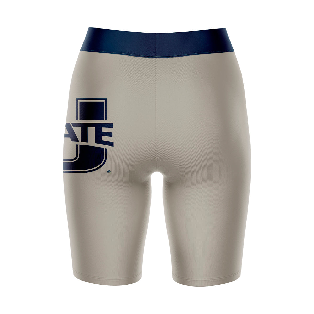 Utah State Aggies Vive La Fete Game Day Logo on Thigh and Waistband Gray and Blue Women Bike Short 9 Inseam