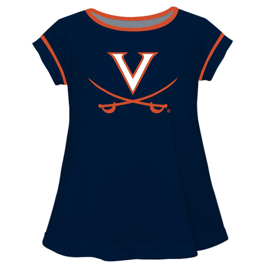 Virginia Cavaliers Solid Navy Girls Laurie Top Short Sleeve by Vive La Fete