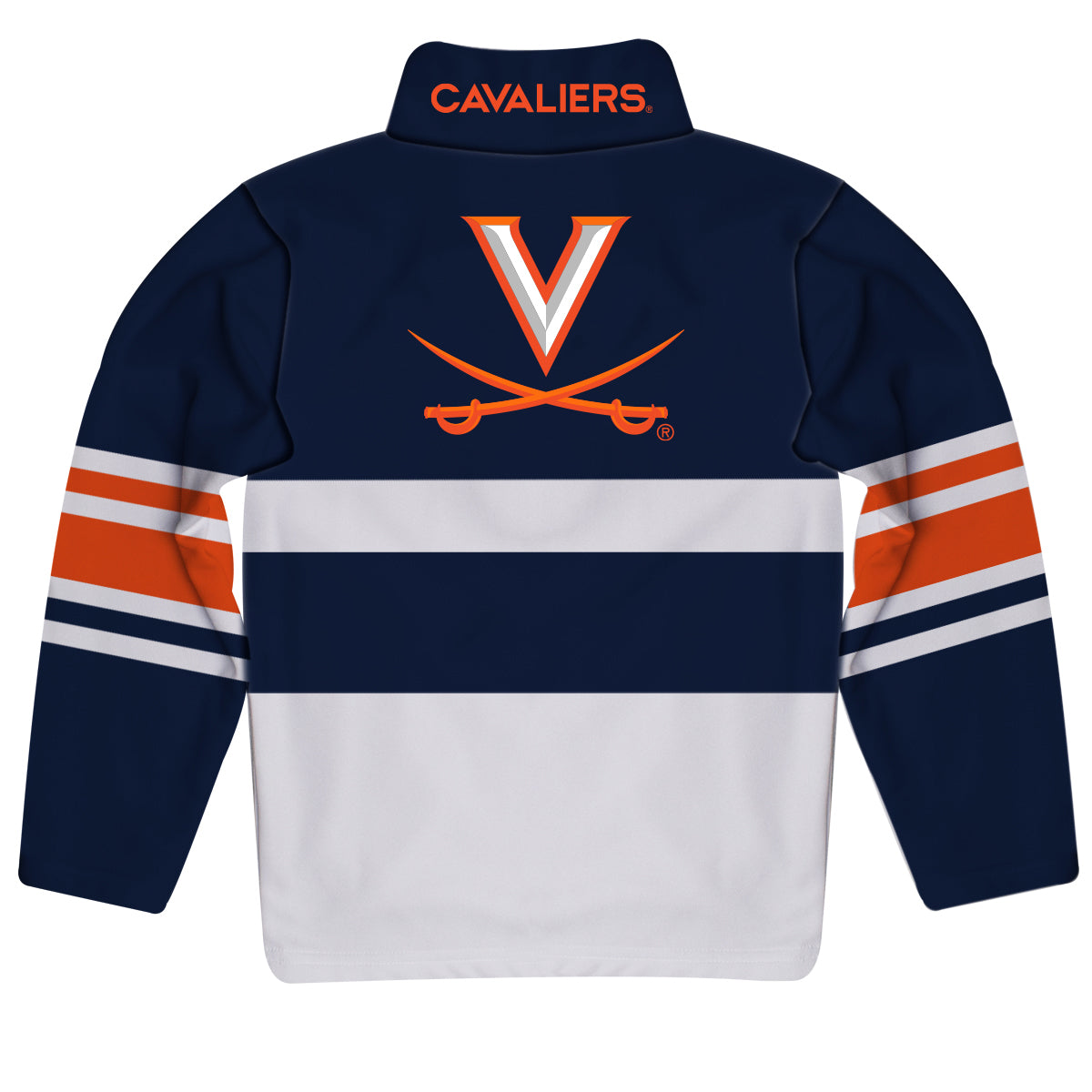 Virginia Cavaliers Logo Stripes Navy Long Sleeve Quarter Zip Sweatshirt by Vive La Fete