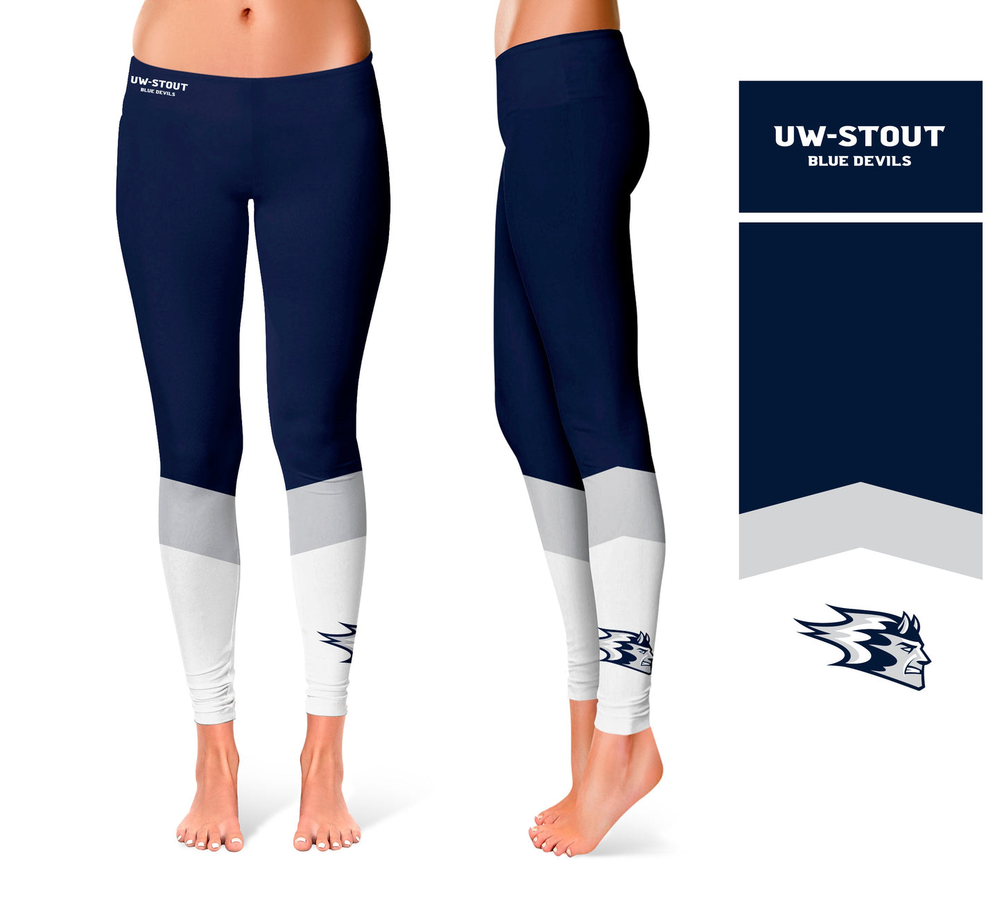 UW Wisconsin Stout Blue Devils Vive La Fete Game Day Collegiate Ankle Color Block Women Navy White Yoga Leggings