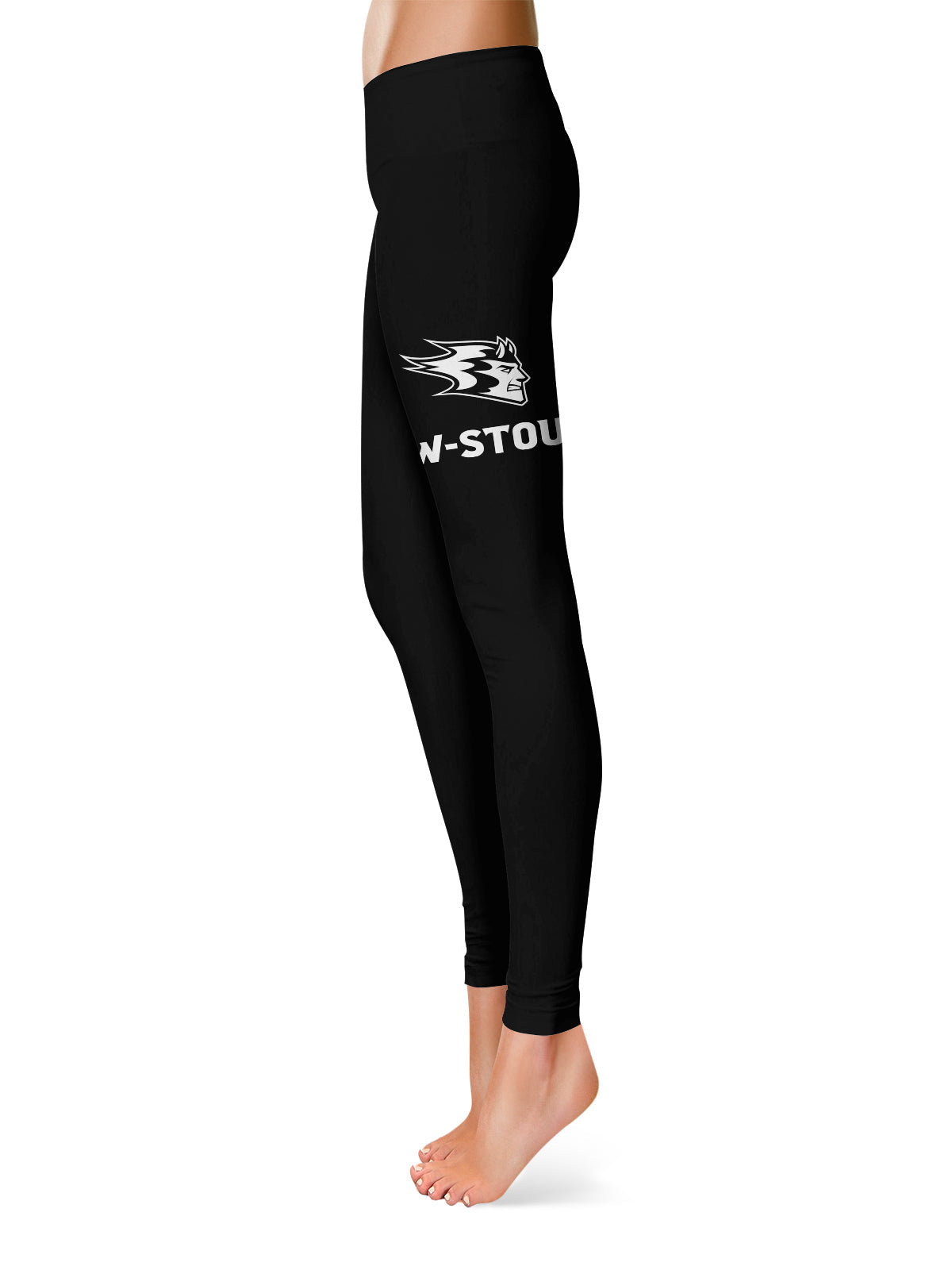Wisconsing Stout Blue Devils Vive La Fete Collegiate Large Logo on Thigh Women Black Yoga Leggings 2.5 Waist Tights
