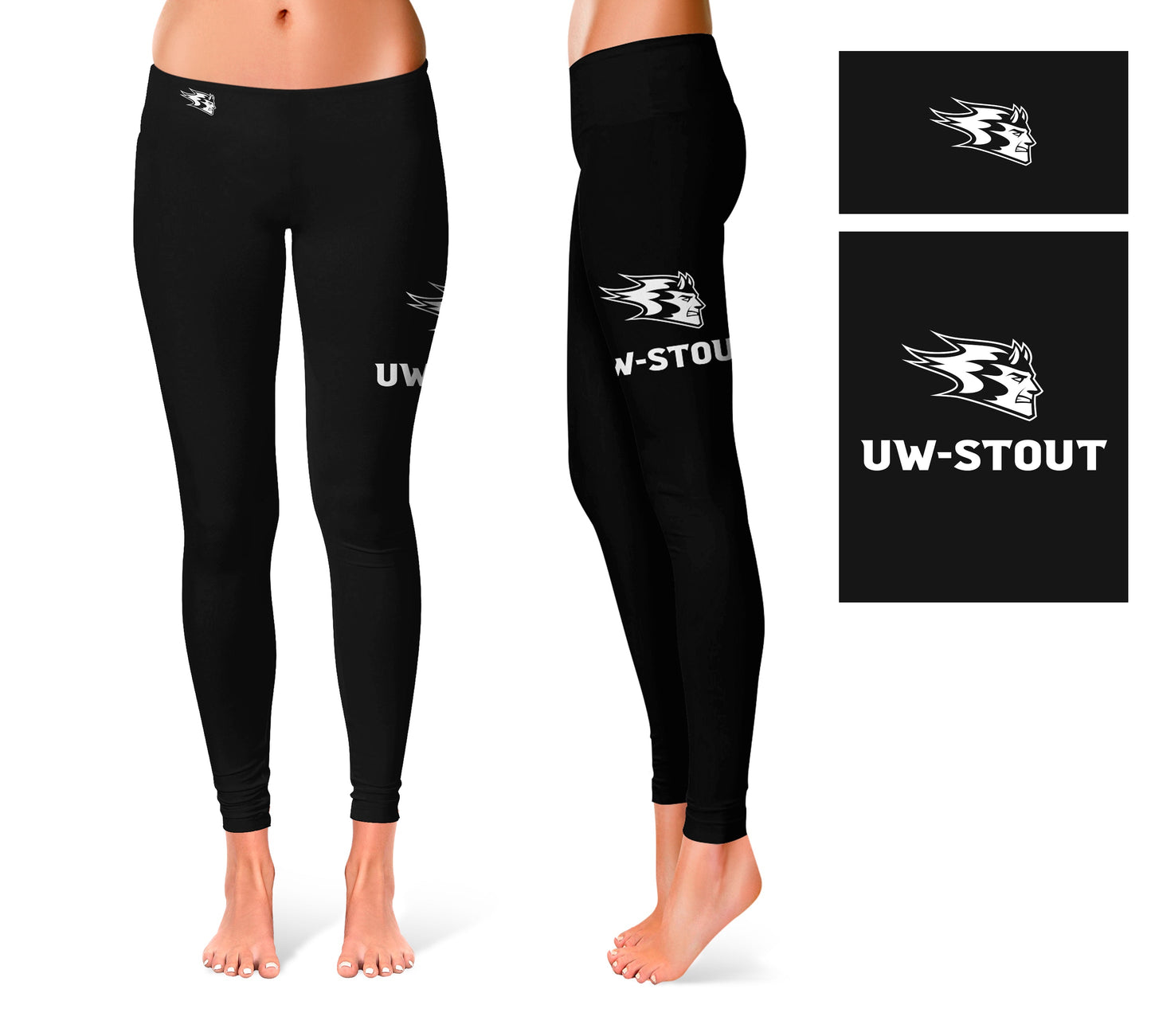 Wisconsing Stout Blue Devils Vive La Fete Collegiate Large Logo on Thigh Women Black Yoga Leggings 2.5 Waist Tights