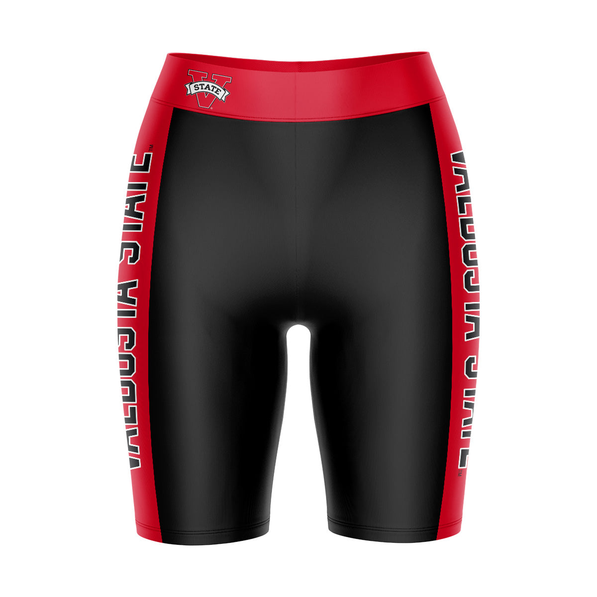 Valdosta State Blazers Vive La Fete Game Day Logo on Waistband and Red Stripes Black Women Bike Short 9 Inseam"