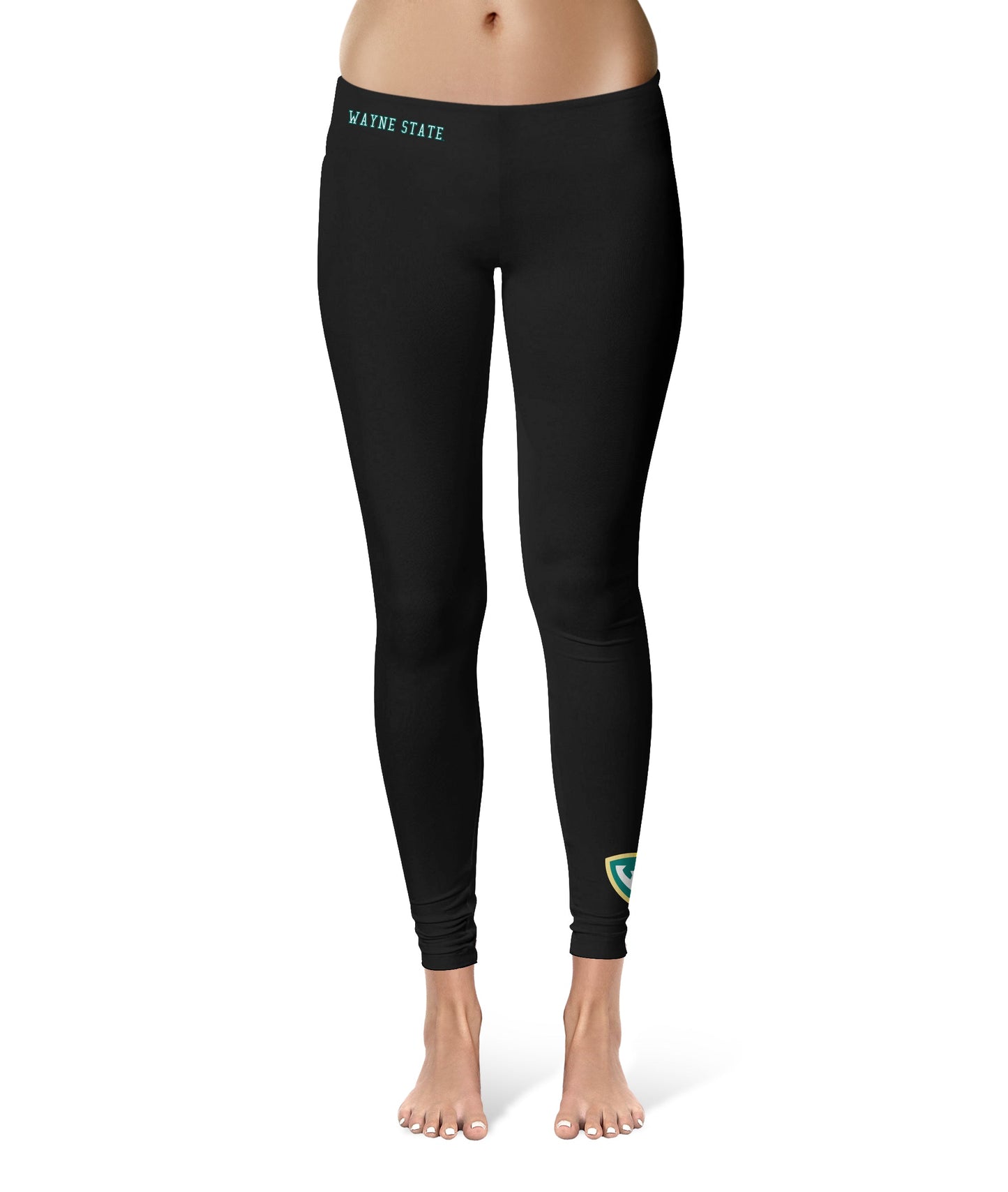 Wayne State Warriors Vive La Fete Game Day Collegiate Logo at Ankle Women Black Yoga Leggings 2.5 Waist Tights