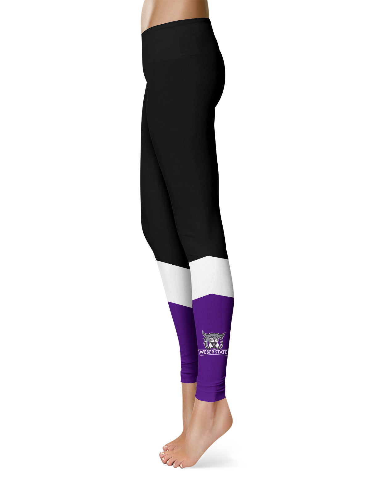 Weber State University Wildcats WSU Vive La Fete Game Day Collegiate Ankle Color Block Women Black Purple Yoga Leggings