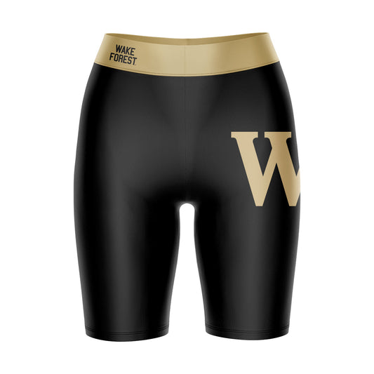 WF Demon Deacons Vive La Fete Game Day Logo on Thigh and Waistband Black and Gold Women Bike Short 9 Inseam