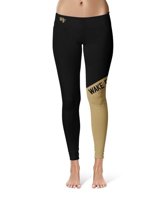 Wake Forest Demon Deacons WF Vive La Fete Game Day Collegiate Leg Color Block Women Black Gold Yoga Leggings