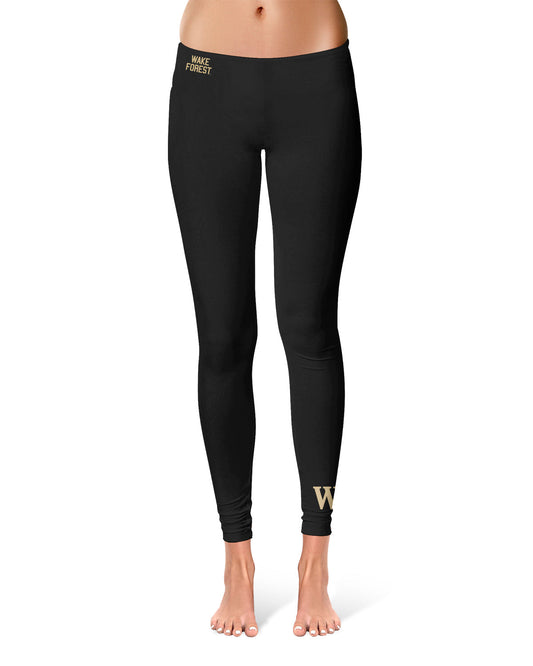 Wake Forest Demon Deacons WF Vive La Fete Game Day Collegiate Logo at Ankle Women Black Yoga Leggings 2.5 Waist Tights