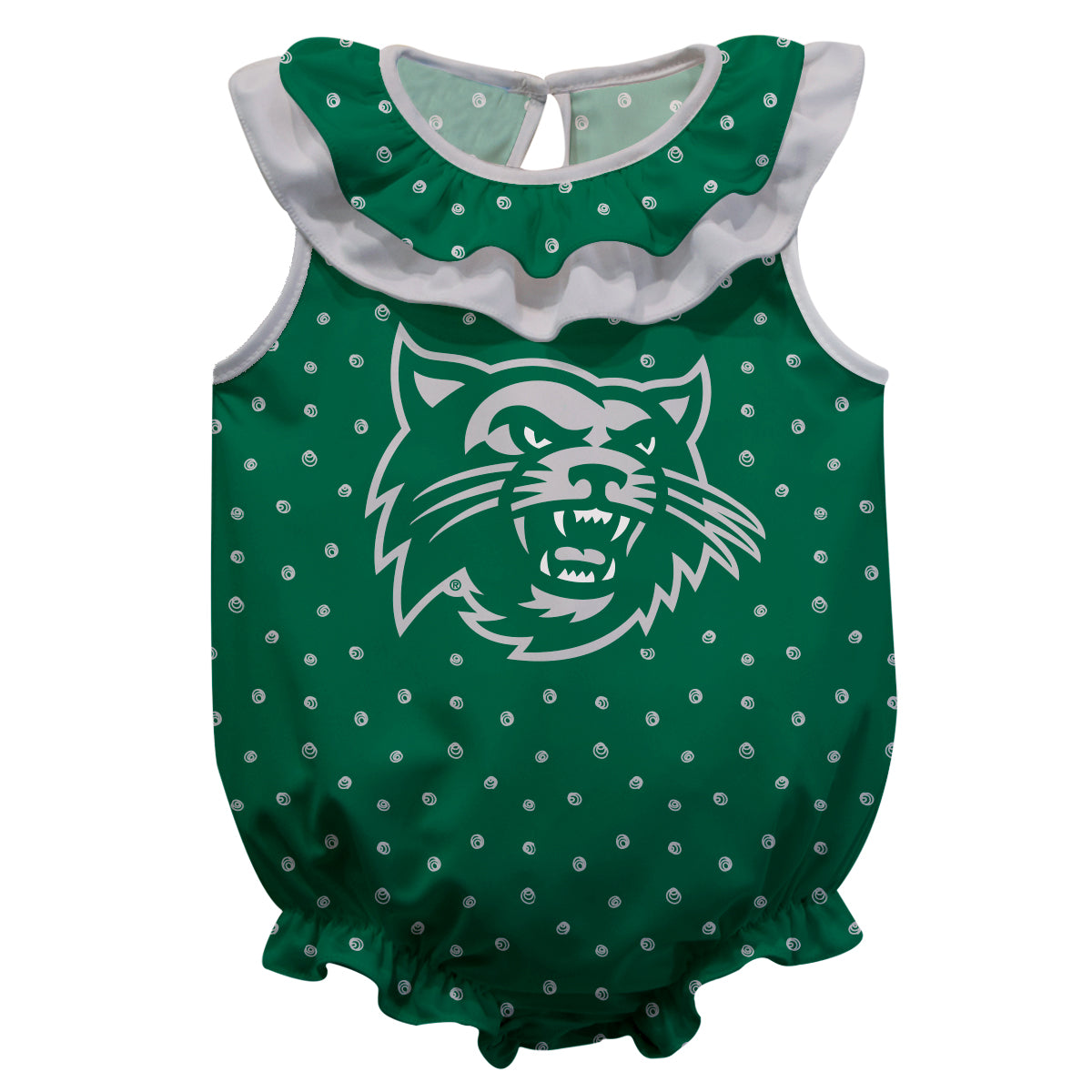 Northwest Missouri Bearcats Swirls Green Sleeveless Ruffle One Piece Jumpsuit Logo Bodysuit by Vive La Fete