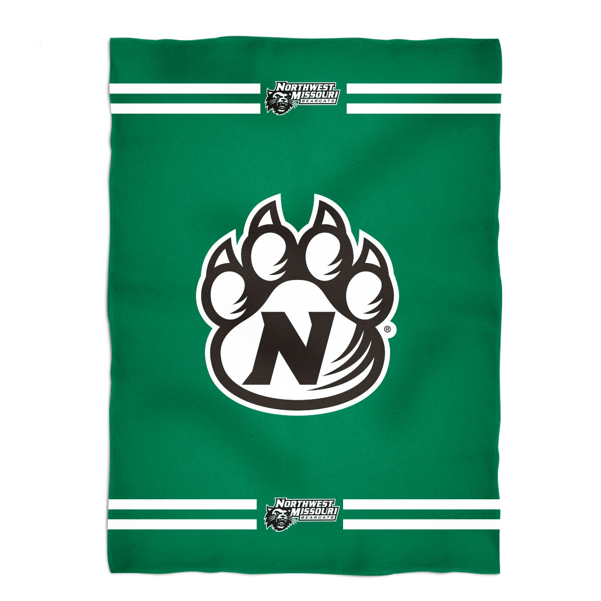 Northwest Missouri State University Bearcats Game Day Soft Premium Fleece Green Throw Blanket 40 x 58 Logo and Stripes