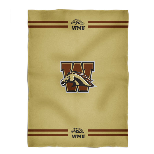 Western Michigan Broncos Game Day Soft Premium Fleece Khaki Throw Blanket 40 x 58 Logo and Stripes