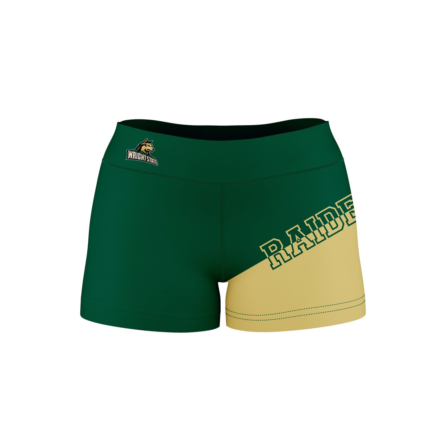 Wright State Raiders Vive La Fete Game Day Collegiate Leg Color Block Women Green Gold Optimum Yoga Short