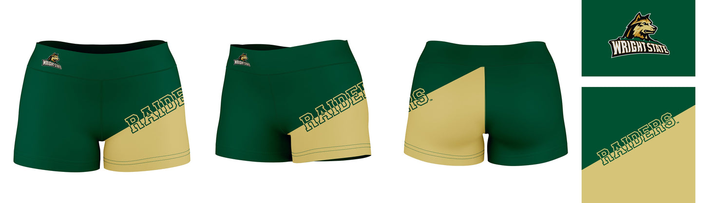 Wright State Raiders Vive La Fete Game Day Collegiate Leg Color Block Women Green Gold Optimum Yoga Short - Vive La F̻te - Online Apparel Store