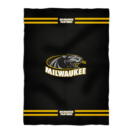 Wisconsin Milwaukee Panthers Game Day Soft Premium Fleece Black Throw Blanket 40 x 58 Logo and Stripes