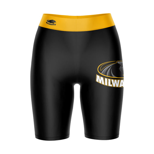 Milwaukee Panthers Vive La Fete Game Day Logo on Thigh and Waistband Black and Gold Women Bike Short 9 Inseam"