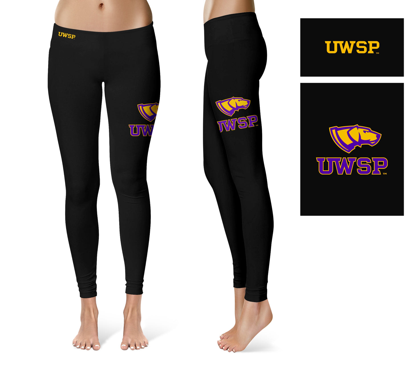 UW-Stevens Point Pointers UWSP Vive La Fete Collegiate Large Logo on Thigh Women Black Yoga Leggings 2.5 Waist Tights
