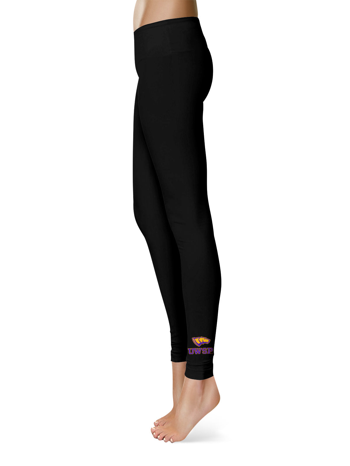 UW-Stevens Point Pointers UWSP Vive La Fete Game Day Collegiate Logo at Ankle Women Black Yoga Leggings 2.5 Waist Tights