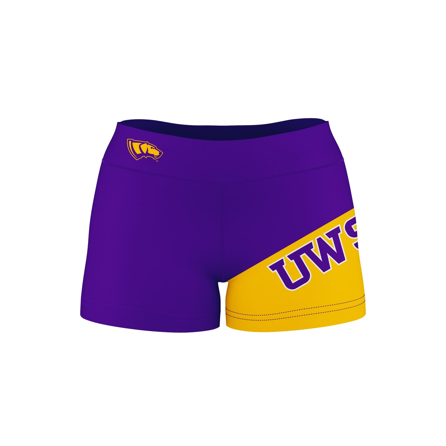 UW-Stevens Point Pointers Vive La Fete Game Day Collegiate Leg Color Block Women Purple Gold Optimum Yoga Short