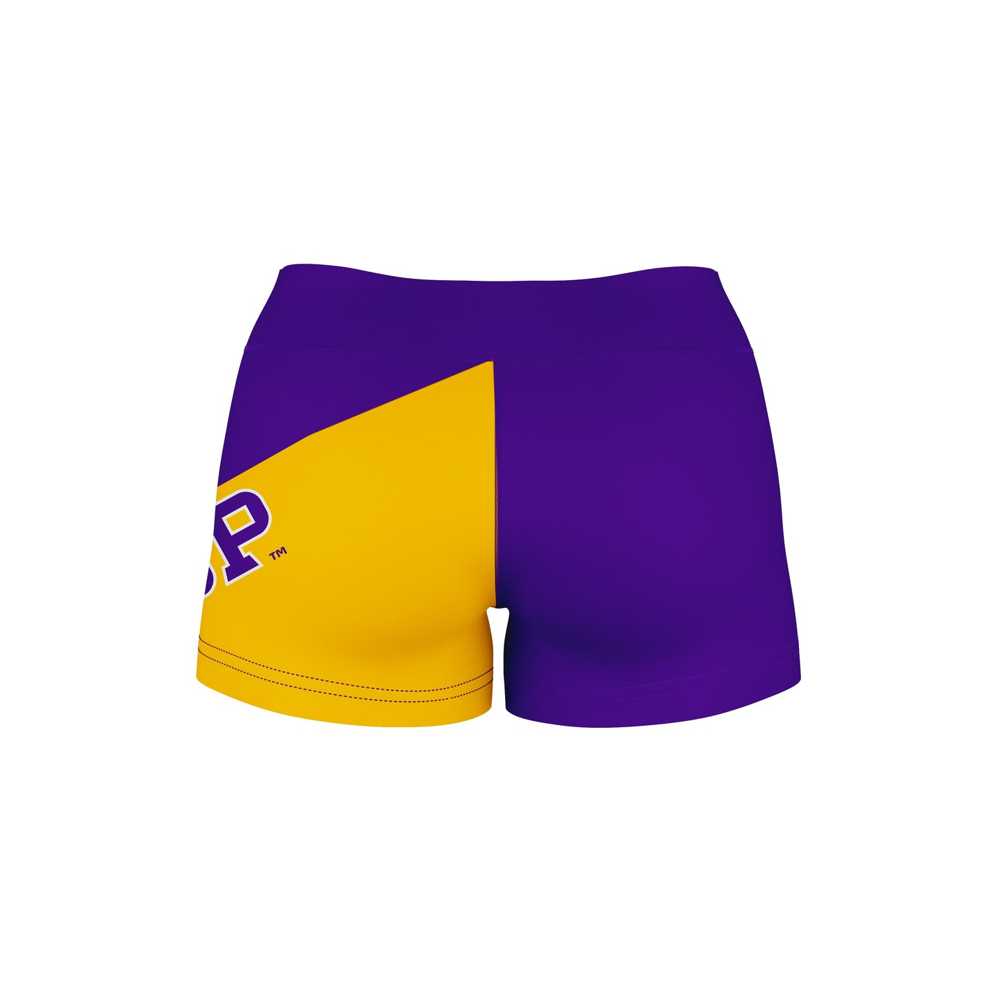 UW-Stevens Point Pointers Vive La Fete Game Day Collegiate Leg Color Block Women Purple Gold Optimum Yoga Short - Vive La F̻te - Online Apparel Store
