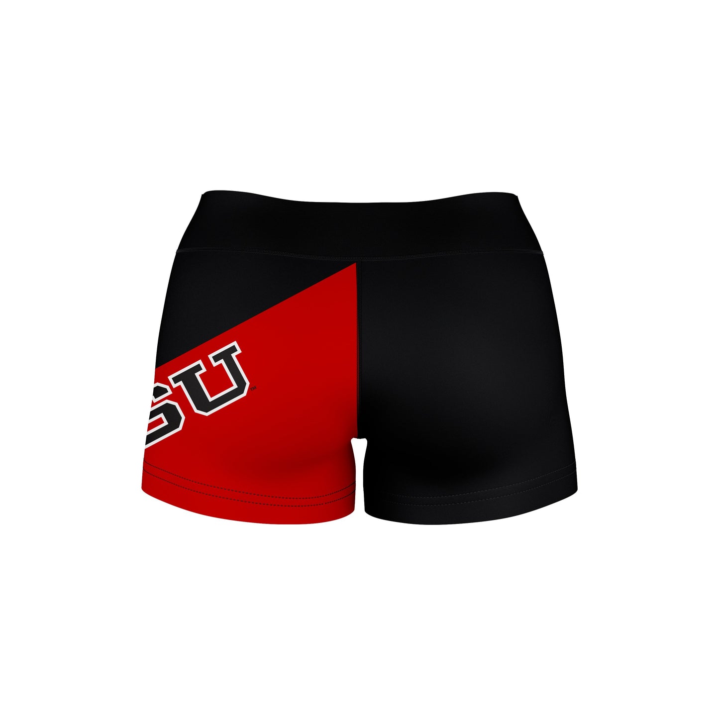Youngstown State Penguins Vive La Fete Game Day Collegiate Leg Color Block Women Black Red Optimum Yoga Short - Vive La F̻te - Online Apparel Store