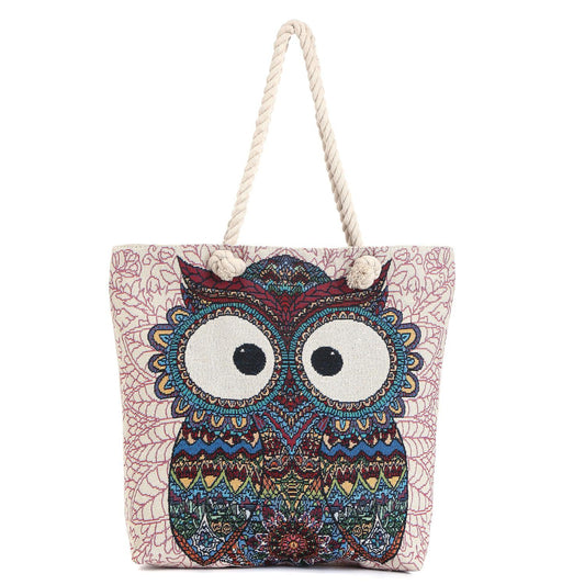 Empire Cove Owl Print Cotton Canvas Tote Bags Reusable Beach Shopping